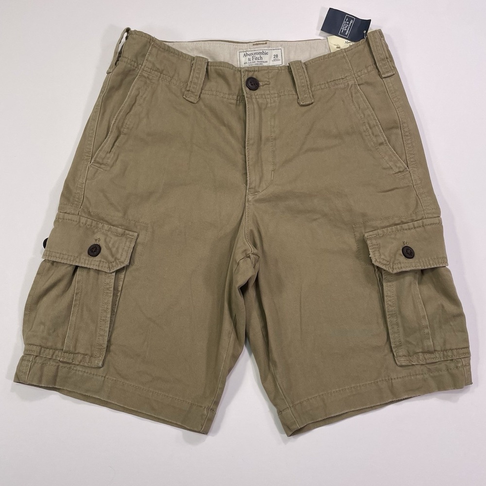 NWT Abercrombie & Fitch Shorts Mens 28 Beige Cargo Pockets 100% Cotton 9" Inseam